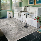 4x6 Machine Washable Area Rug for Living Room, Olive Grey Boho Vintage Floral by GERUIMO