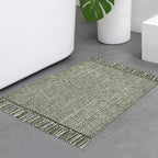 Collive Small Bathroom Rug, Olive Green/Cream Cotton Reversible Washable by Collive