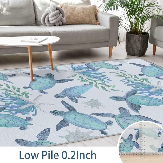 Tritard Coastal Sea Turtles Area Rugs Beach Themed Nautical Starfish Coral - Image 3