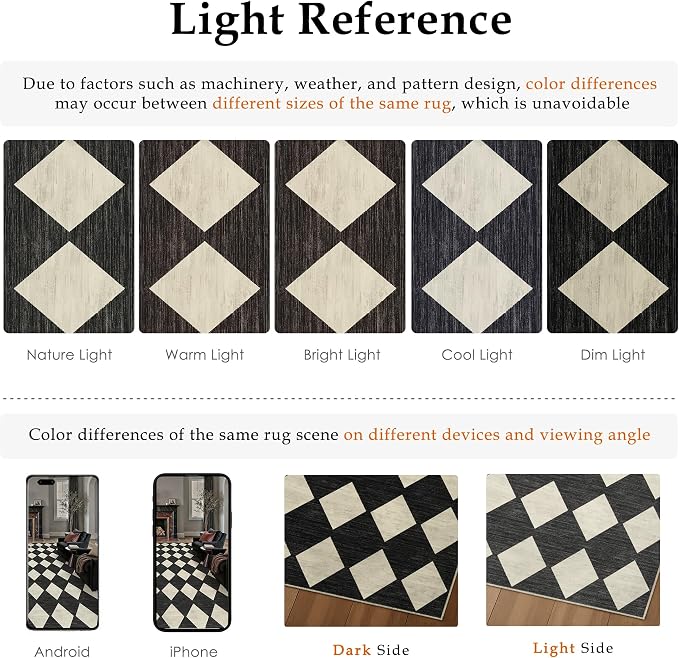 8x10 Checkered Area Rugs for Living Room Black Machine Washable Large Rug - Image 6