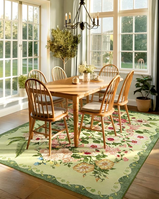 Floral Washable 5x7 Area Rugs - Image 4