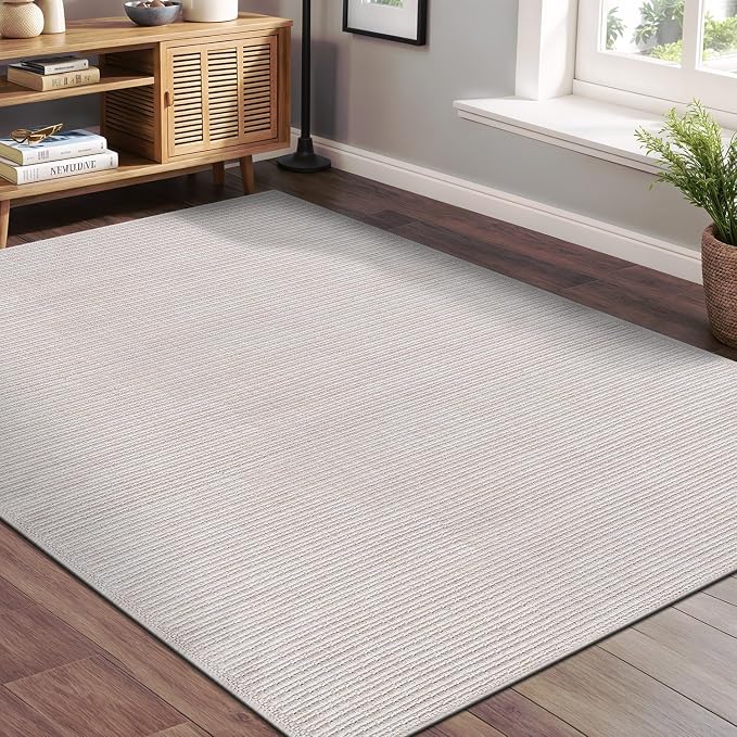 Beverly Rug Easy Jute Off White Rug 5x7 Solid Washable Durable Outdoor Indoor - Image 5