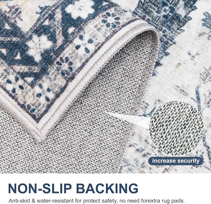Bavni Rugs for Living Room, Floral Non Slip Machine Washable Rug, Neutral Low - Image 7