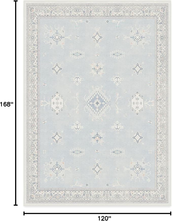 RUGGABLE Washable Vintage Area Rug – Verena Soft Blue 10x14, Stain-Resistant - Image 2