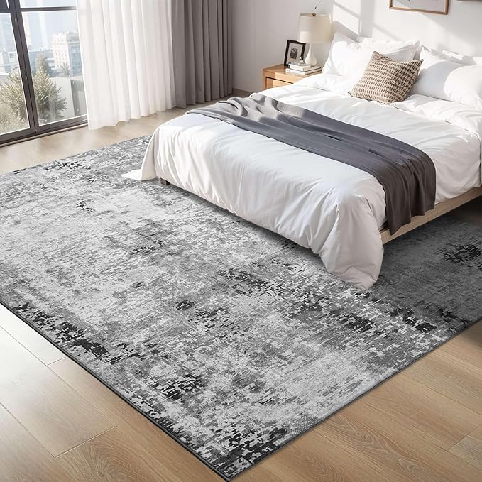 Living Room Rug 5x7 Gray Area Rug Machine Washable Boho Rug Non Slip Abstract - Image 2