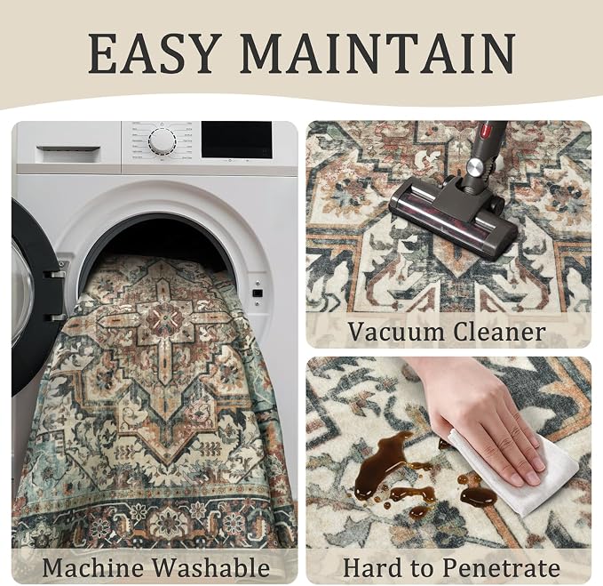 5x7 Machine Washable Area Rug for Living Room, Kids and Pets Friendly for - Image 5