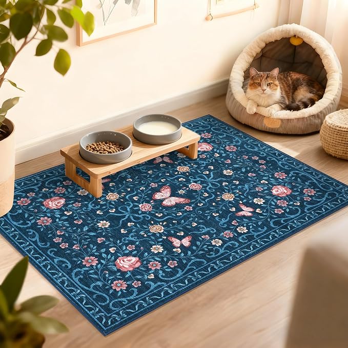 GarveeHome 2x3 Floral Area Rug Non Slip Entryway Mat Low Pile Stain Resistant by GarveeHome