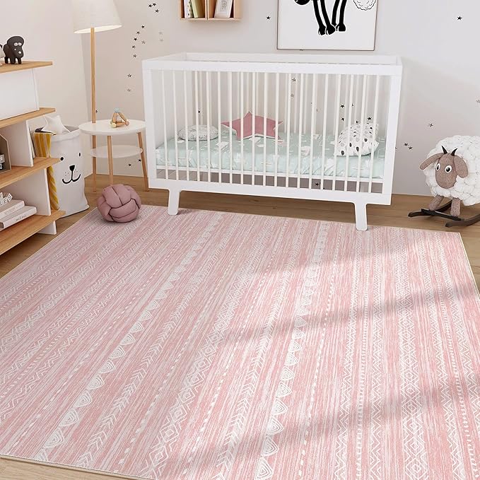 Nakagishi Pink Rugs for Bedroom Girls: 6x9 Washable Boho Large Neutral Cute - Image 6