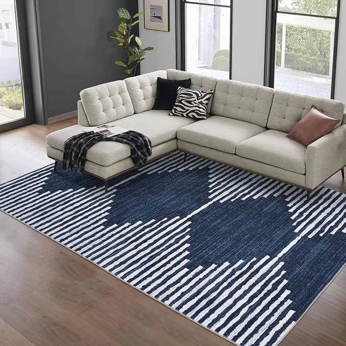 HelloTree Area Rug for Living Room 8x10 Washable Geometric Moroccan Rug Stripe - Image 3