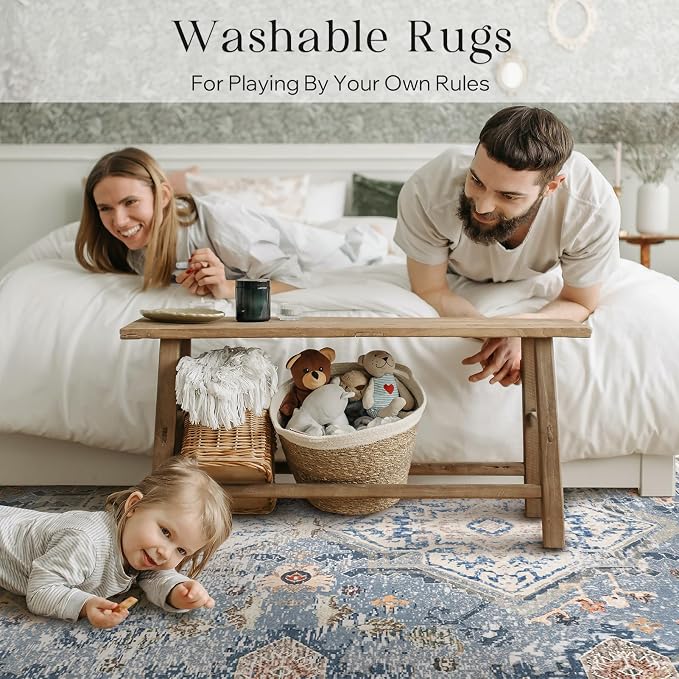 Phantoscope Washable Area Rug 8'x10' Non-Slip, Vintage Neutral Rugs - Image 8