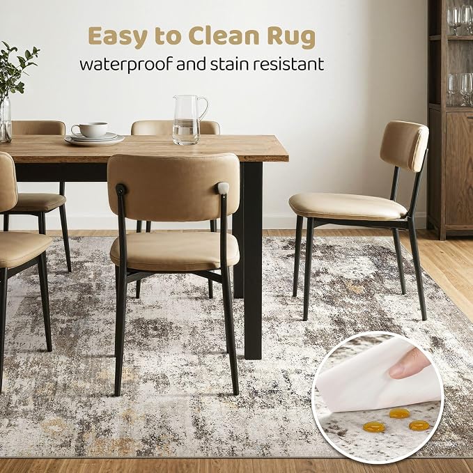 8x10 Area Rugs Living Room: Washable Large Abstract Neutral Modern Soft Rug - Image 6