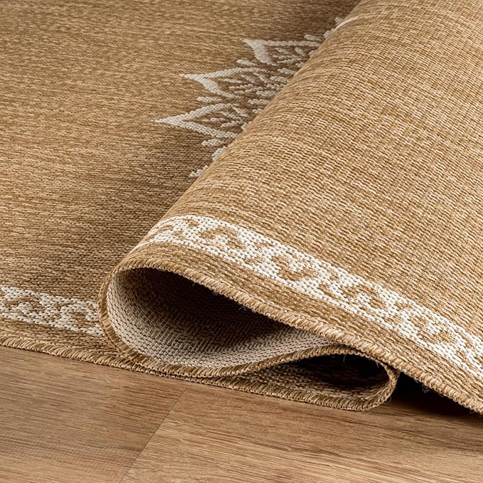 CAMILSON Outdoor Rug 10x14 Medallion Natural Modern Large Area Rugs - Image 3