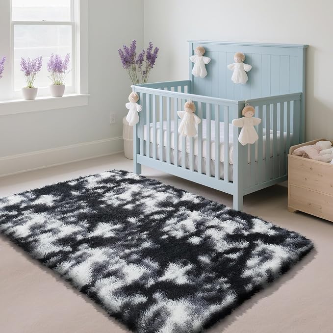 Fluffy Rug Shaggy Area Rug, Mottling Black 2x4 Area Rugs - Image 2