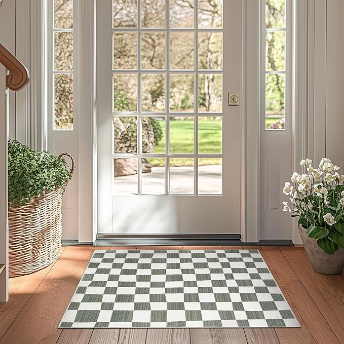 jinchan 2x3 Kids Area Rug Washable Indoor Entryway Doormat Modern Checkered - Image 3