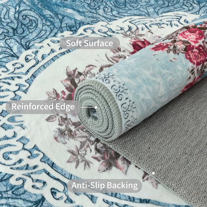 Easy-Going Floral Area Rug 2x3 Washable Entryway Rugs Front Door Mat Indoor - Image 3