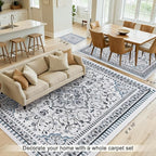 Luxury 5' x 7' Blue Washable Area Rugs, Boho Low Pile Easy Clean Non-Slip Rug - Image 2