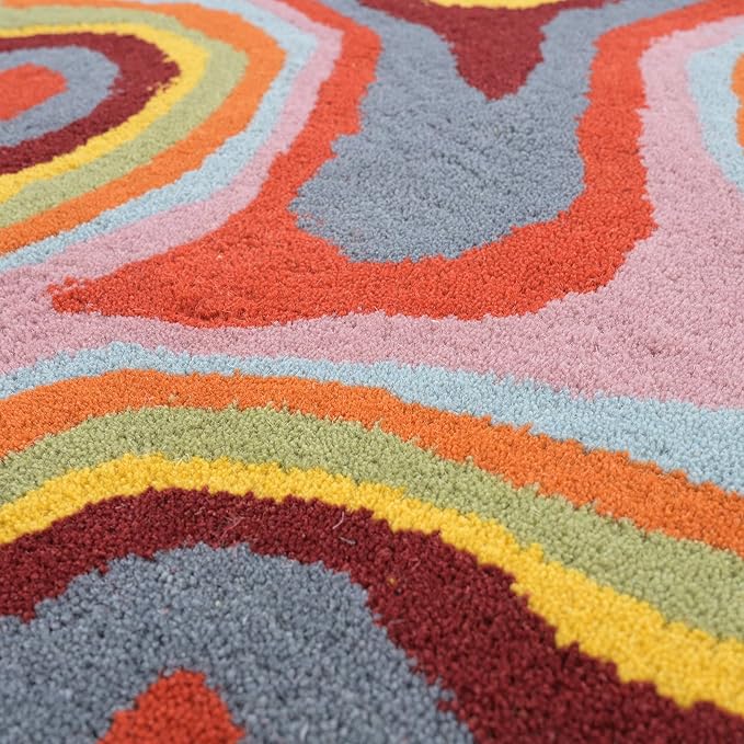 Irregular Shaped Handmade Wool Rug | Modern Colourful Stripe Premium Area Rug - Image 4