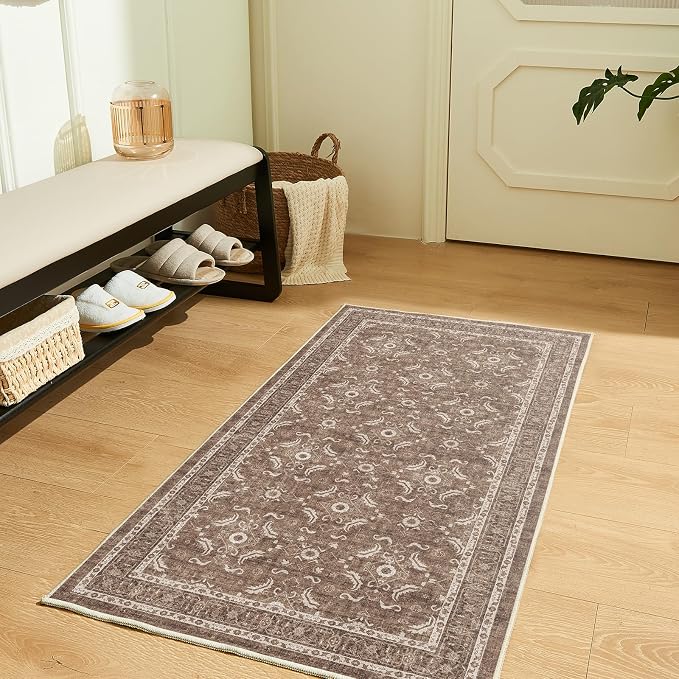 WITSHOCK Washable 2x4 Entryway Area Rug, Soft Non-Slip Rugs Vintage Flower - Image 5