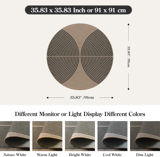 Lahome Modern Rainbow Round Rug, 3ft Small Washable Circle Carpet Natural - Image 2
