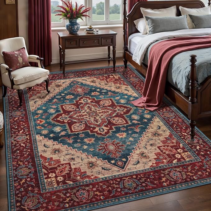 Tangsoo Oriental Red Rug 4x6 Washable Vintage Rugs Non Slip Indoor, Distressed by Tangsoo