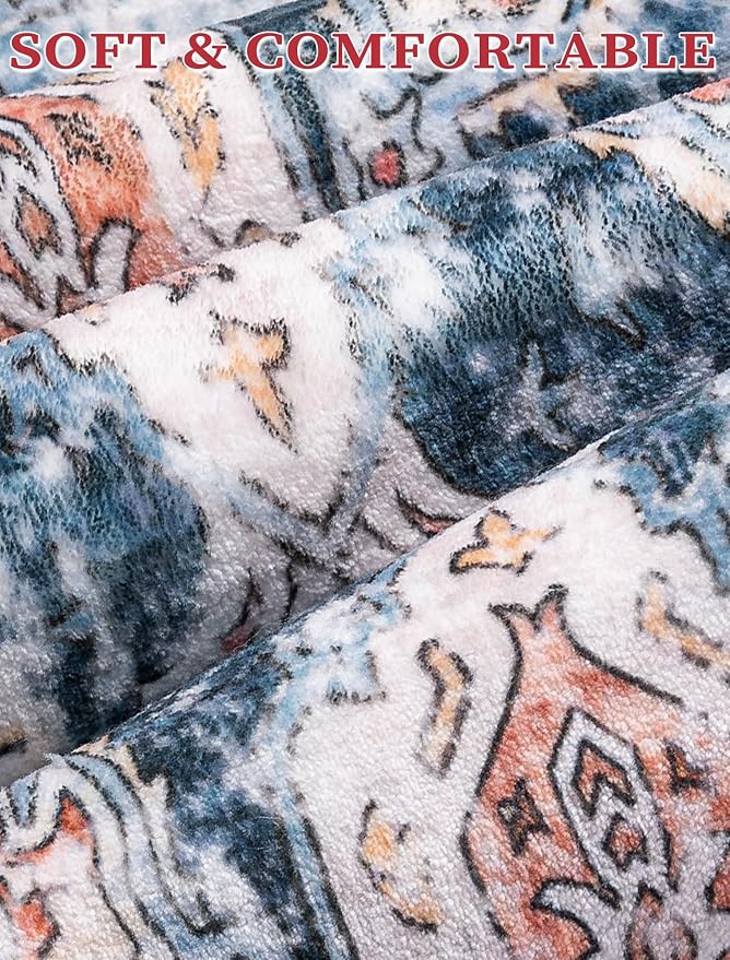 SERISSA Runner Rug for Hallways, Extra Long Boho Rug Ultra Soft Vintage Blue - Image 5