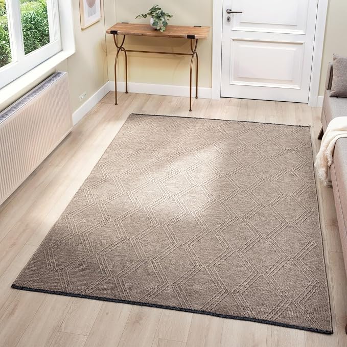 LUXE WEAVERS Modern Farmhouse Brown 8x10 Washable Area Rug, Anti-Slip Diamond by LuxeWeavers
