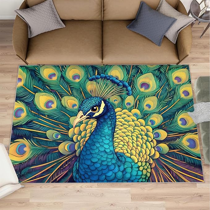 Peacock Rug 8x10-8x10 Rug, Wonderful Peacock Area Rugs - Image 2