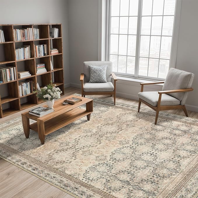 4x6 Area Rug for Bedroom Machine Washable, Non Slip Vintage Floral Kitchen Rugs - Image 6