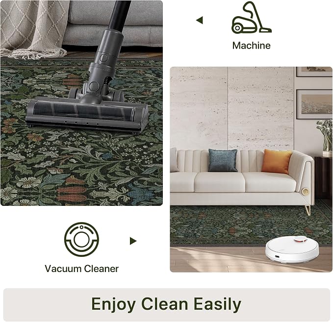 Bavni Floral Dark Green Area Rugs 5x7, Vintage Boho Carpet Machine Washable - Image 8
