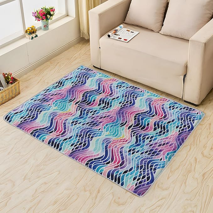 Colorful Wave Rug, 3x5 Rug, Abstract Watercolor Rugs - Image 2