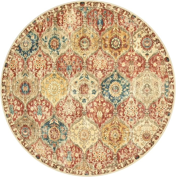 Lahome Moroccan Trellis Round Area Rugs, Washable Small Round Rug 3ft Non-Slip - Image 7