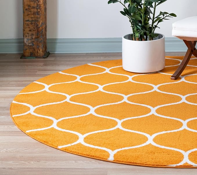 Rugs.com Lattice Frieze Collection Rug – 5' Round Orange Medium Rug Perfect - Image 2