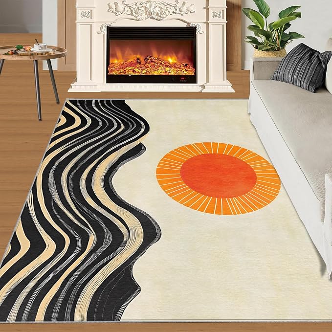 Boho Sun Area Rugs 5x8ft, Watercolor Mountain Living Room Carpet, Abstraction - Image 2