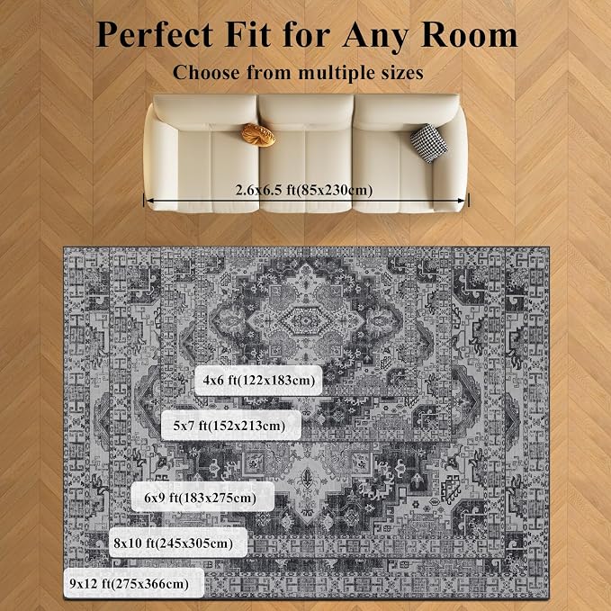 Washable Rugs 5x7 Area Rugs for Living Room, Thin Carpet for Bedroom, Soft Faux - Image 9