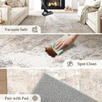 5x7 Washable Area Rug Beige Grey Abstract Living Room Bedroom Throw Rug Neutral - Image 5