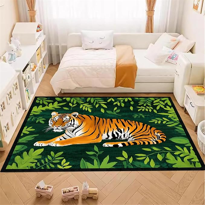 Tiger Rugs，6x8ft, Tiger and Green Leaf Print Rug - Image 4