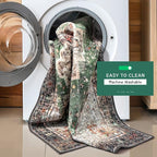 8x10 Area Rug - Green Boho Washable Vintage Low Pile Non-Slip Large Rug - Image 3