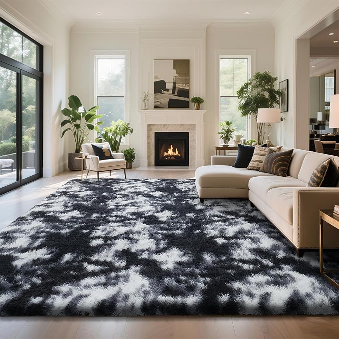 Fluffy Rug Shaggy Area Rug, Mottling Black 8x10 Area Rugs - Image 2