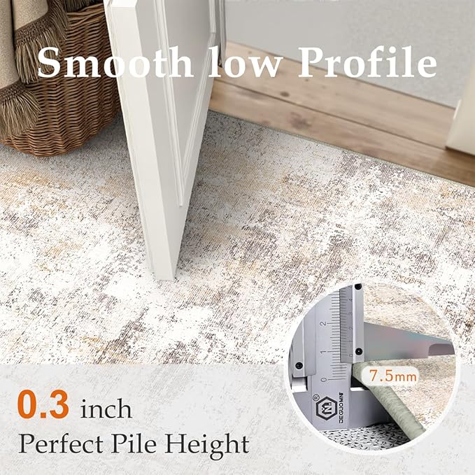 5x7 Washable Area Rug Beige Grey Abstract Living Room Bedroom Throw Rug Neutral - Image 7