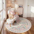 Wonnitar Pink Floral Round Rugs 5ft, Soft Circle Rug Non Slip Washable Round - Image 3