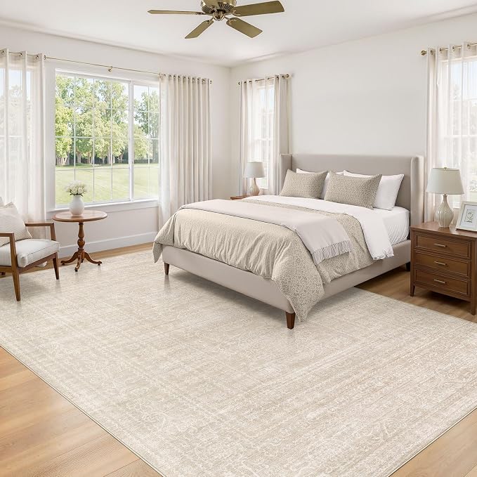 10x12 Area Rug Living Room: Washable Large Vintage Beige Rugs Neutral Non-Slip - Image 4