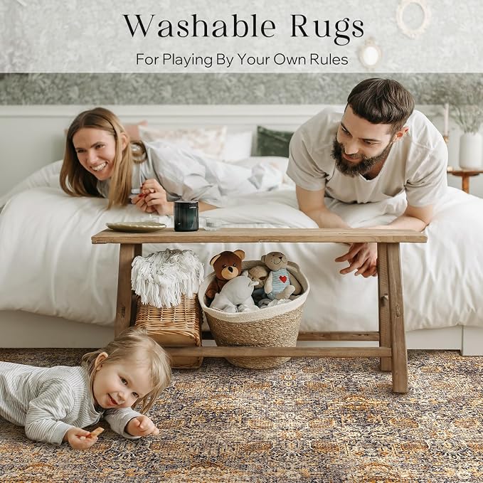 Phantoscope Washable Area Rug 4'x6' Non-Slip, Vintage Neutral Rugs - Image 9