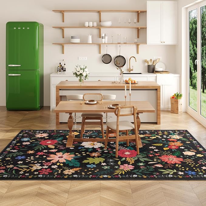 Living Room Rug 8x10 Rug Machine Washable Boho Area Rug Non Slip Floral Vintage - Image 4