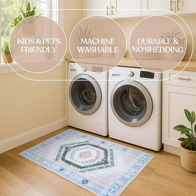 Fame Living Washable Area Rug. Modern Farmhouse. Vintage. Turkish. Bohemian. - Image 6