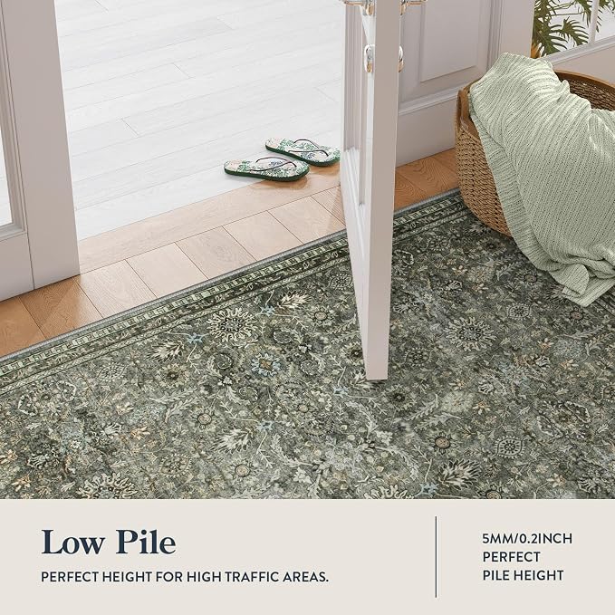 Lahome Dark Green Runner Rugs for Hallway 2x10, Washable Stain Resistant - Image 6