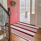 KOZYFLY Striped Outdoor Rug 3x5 Ft Red and White Christmas Front Door Rug Woven - Image 7