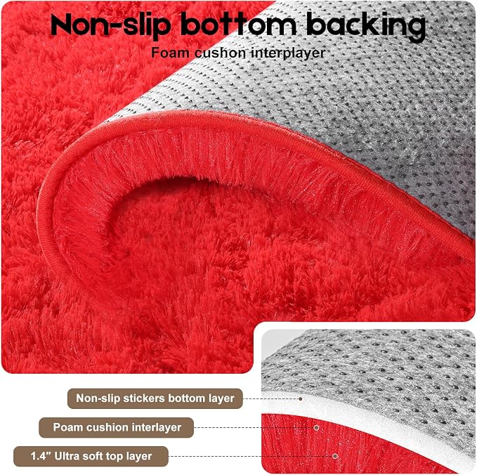 4x6 Red Rug for Bedroom Living Room, Fluffy Small Area Rug Soft Shag Carpet for - Image 4