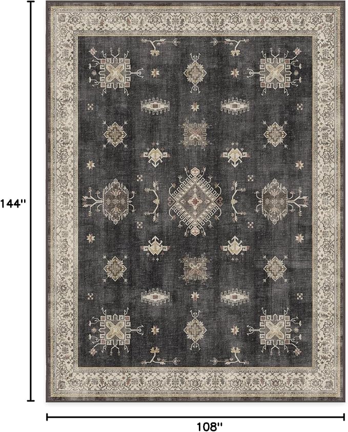 RUGGABLE Washable Vintage Area Rug – Verena Dark Wood 9x12, Stain-Resistant - Image 2