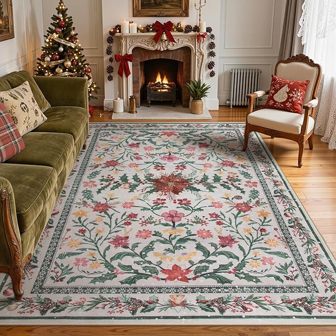 Lahome Christmas Rugs 8x10 Living Room Decor, Washable Area Rugs by Lahome