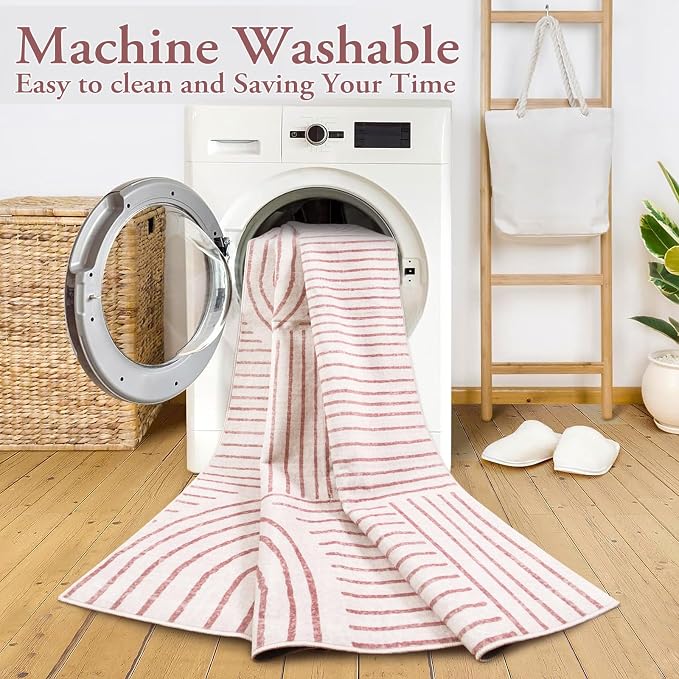Lahome Abstract Washable Area Rugs 5x7, Soft Pink Rugs - Image 2